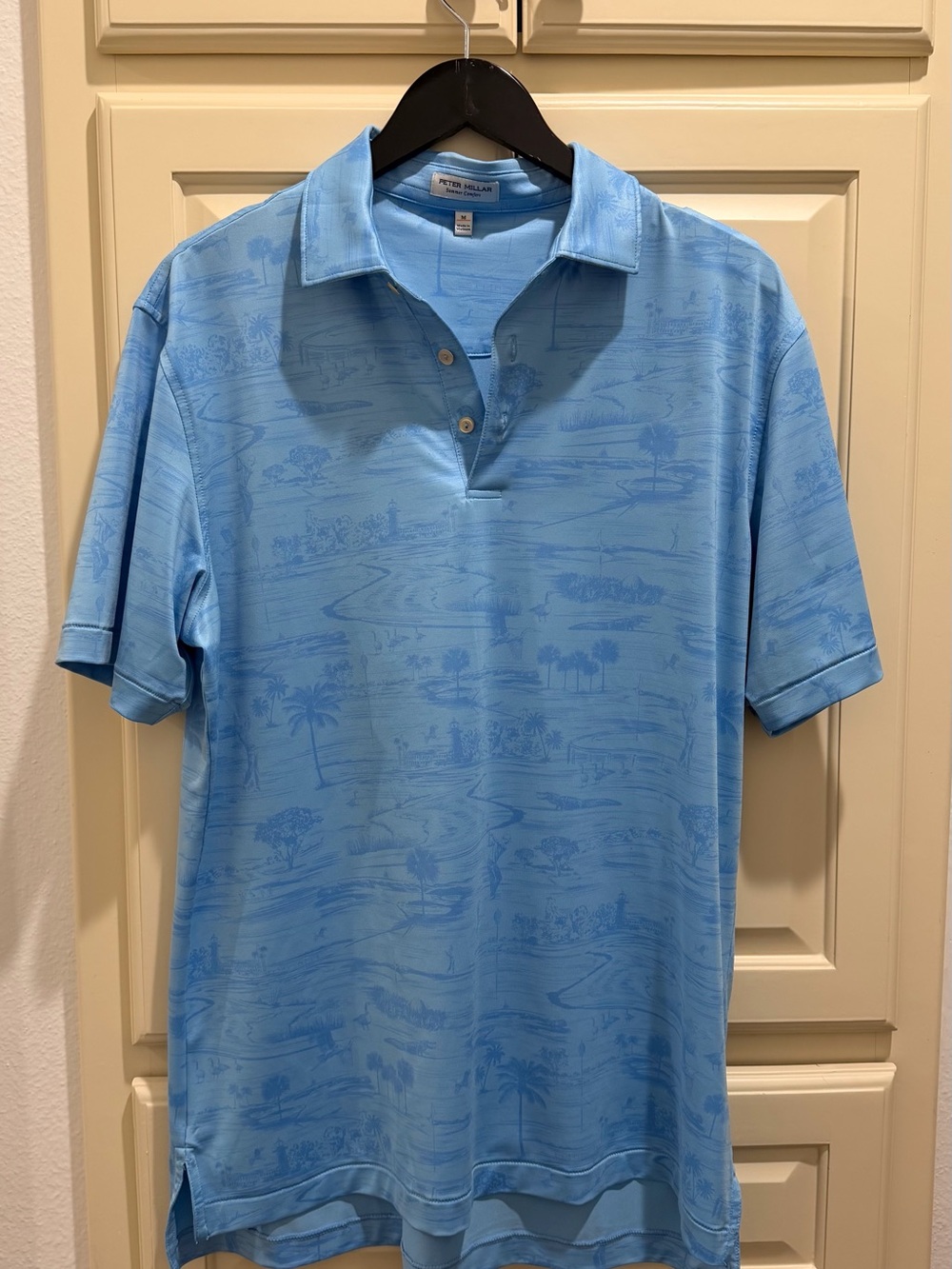 Peter Millar Mens Summer Comfort Golf Polo Size Medium Blue Golf Course Print